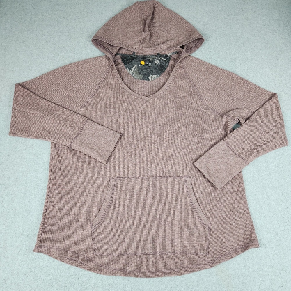 Carhartt Hoodie Womens XXL Mauve Waffle Knit Thermal Kangaroo Pocket Long Sleeve